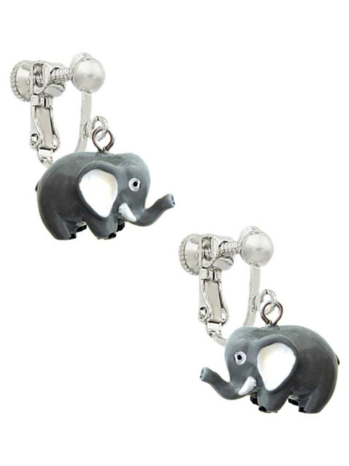 3 Merry Monkeys Resin Grey Elephant - Clip On Earrings