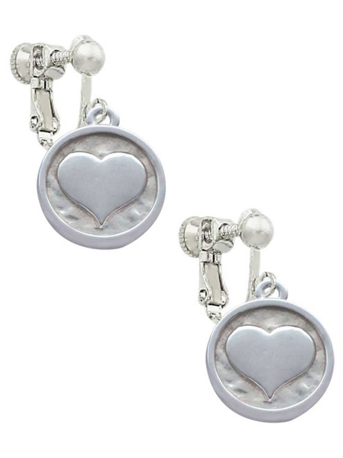 3 Merry Monkeys Silvertone Smooth Heart - Round Seal - Clip On Earrings