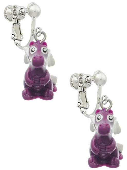 3 Merry Monkeys Resin Purple Dragon Darling - Clip On Earrings