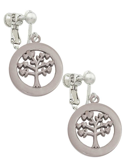 3 Merry Monkeys Stainless Steel Tree of Life in Eternity Circle - Clip On Earrings