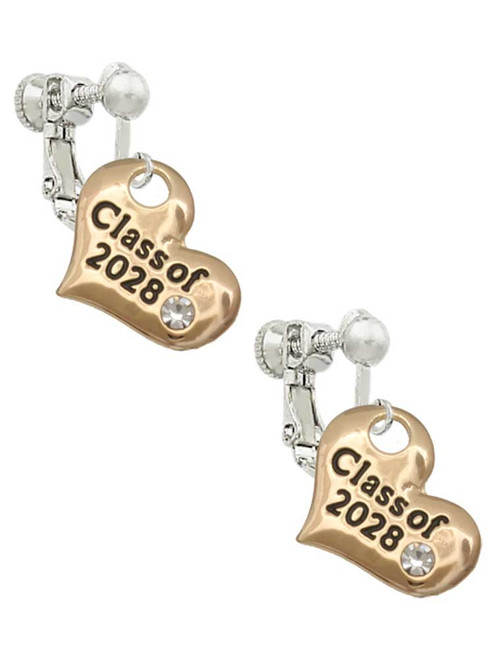 3 Merry Monkeys Goldtone Class of 2028 Heart - Clip On Earrings