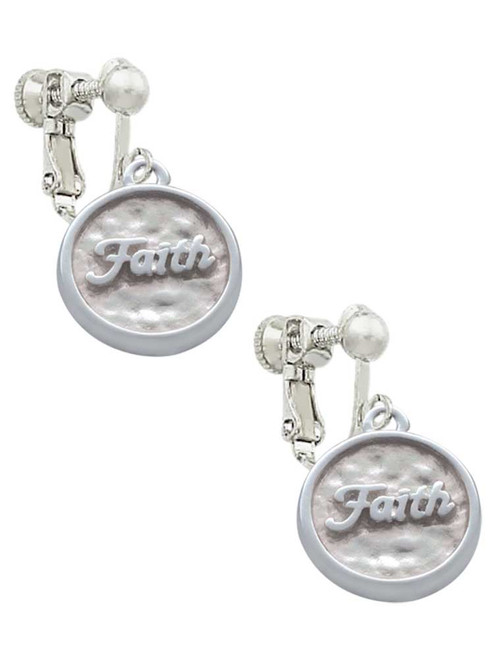 3 Merry Monkeys Silvertone Faith - Round Seal - Clip On Earrings