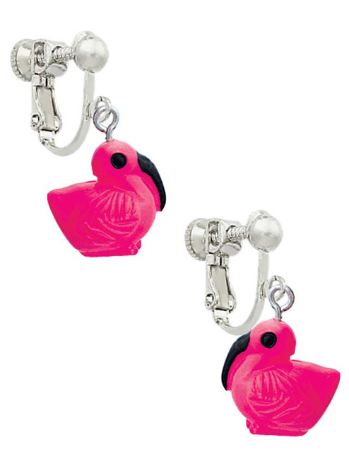 3 Merry Monkeys Resin Hot Pink Flamingo - Clip On Earrings