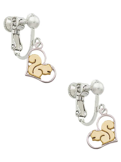 3 Merry Monkeys Two-tone Squirrel in Heart - Clip On Earrings