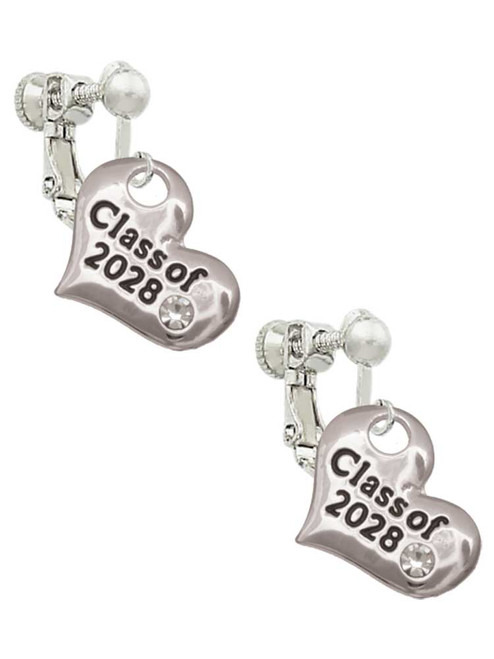 3 Merry Monkeys Silvertone Class of 2028 Heart - Clip On Earrings