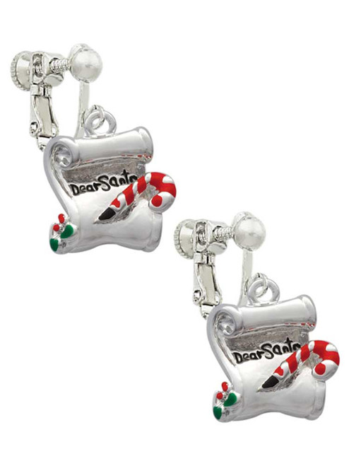 3 Merry Monkeys Silvertone Letter to Santa - Clip On Earrings