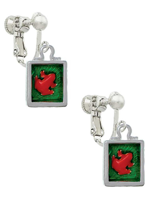 3 Merry Monkeys Silvertone Red Tree Frog in Shadow Box - Clip On Earrings