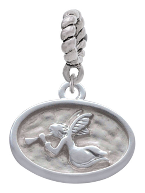 3 Merry Monkeys Silvertone Trumpeter Angel - Oval Seal - Rope Charm Bead Dangle