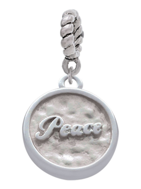 3 Merry Monkeys Silvertone Peace - Round Seal - Rope Charm Bead Dangle