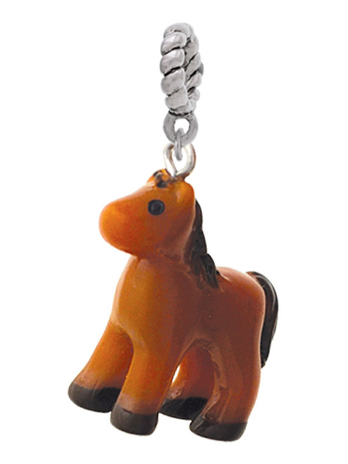 3 Merry Monkeys Resin Brown Pony - Rope Charm Bead Dangle