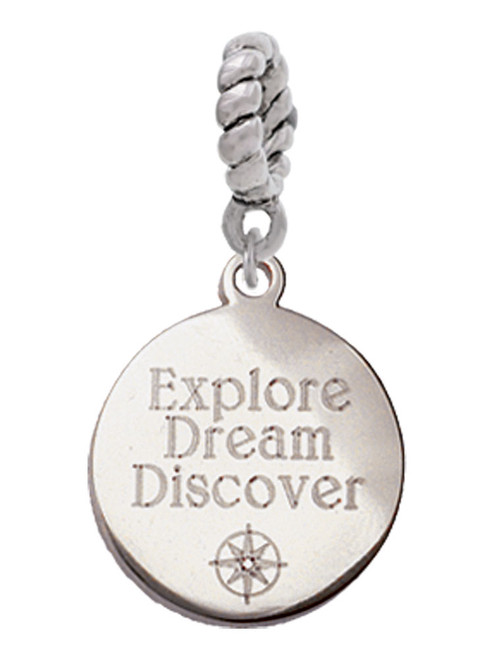 3 Merry Monkeys Engraved Explore Dream Discover Disc - Rope Charm Bead Dangle