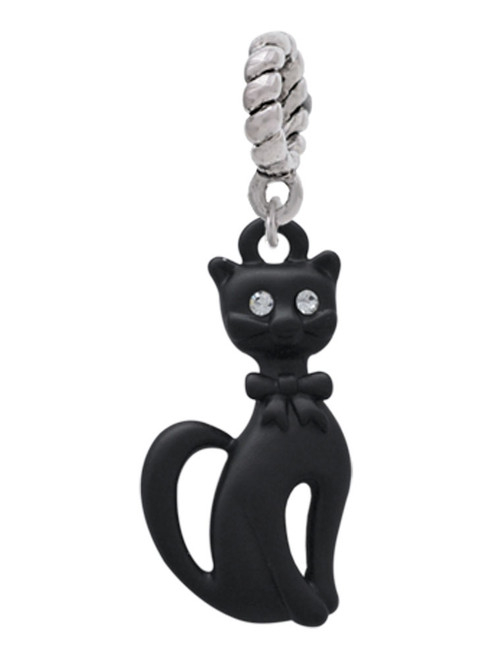 3 Merry Monkeys Tall Sitting Matte Black Cat - Rope Charm Bead Dangle