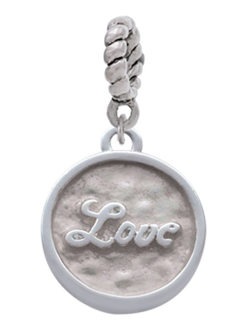 3 Merry Monkeys Silvertone Love - Round Seal - Rope Charm Bead Dangle