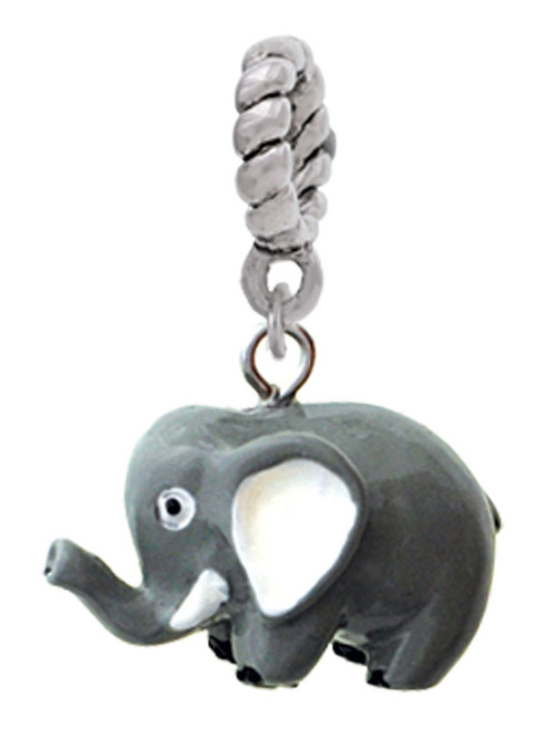 3 Merry Monkeys Resin Grey Elephant - Rope Charm Bead Dangle