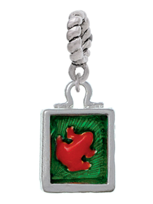 3 Merry Monkeys Silvertone Red Tree Frog in Shadow Box - Rope Charm Bead Dangle