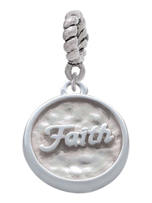 3 Merry Monkeys Silvertone Faith - Round Seal - Rope Charm Bead Dangle