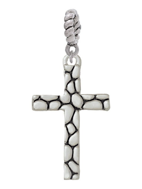 3 Merry Monkeys Silvertone Pebble Cross - Rope Charm Bead Dangle