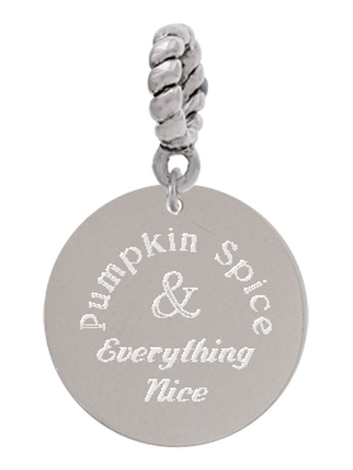 3 Merry Monkeys Stainless Steel Pumpkin Spice and Everything Nice Disc - Rope Charm Bead Dangle