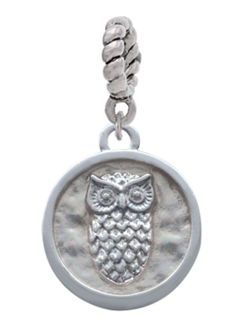 3 Merry Monkeys Silvertone Owl - Round Seal - Rope Charm Bead Dangle