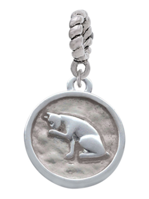 3 Merry Monkeys Silvertone Sitting Cat - Round Seal - Rope Charm Bead Dangle