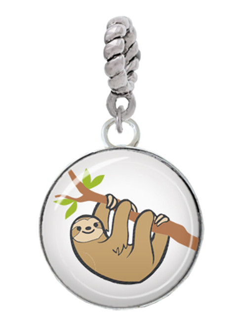 3 Merry Monkeys Silvertone Domed Sloth - Rope Charm Bead Dangle