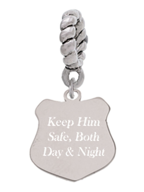 3 Merry Monkeys Stainless Steel Keep Him Safe Police Badge - Rope Charm Bead Dangle