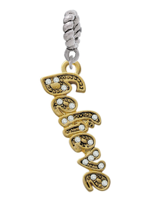 3 Merry Monkeys Goldtone Crystal Script ''Believe'' - Rope Charm Bead Dangle