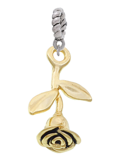 3 Merry Monkeys Goldtone Stemmed Rose - Rope Charm Bead Dangle