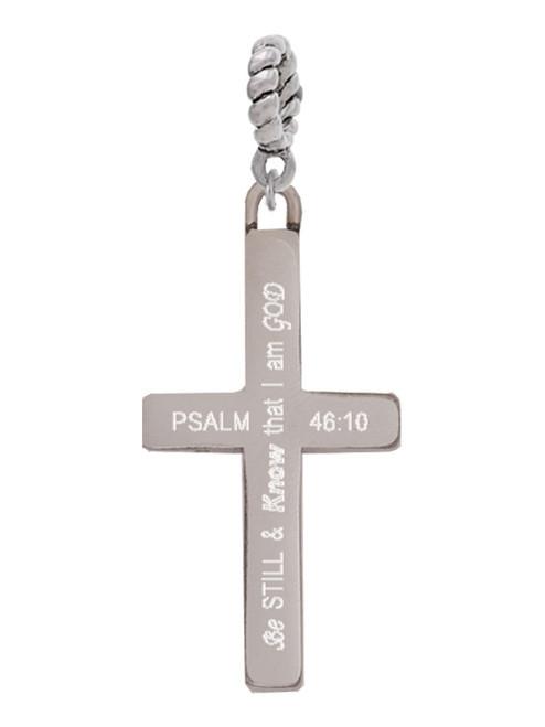 3 Merry Monkeys Stainless Steel Psalm 46:10 - Be Still and Know Engraved Cross - Rope Charm Bead Dangle