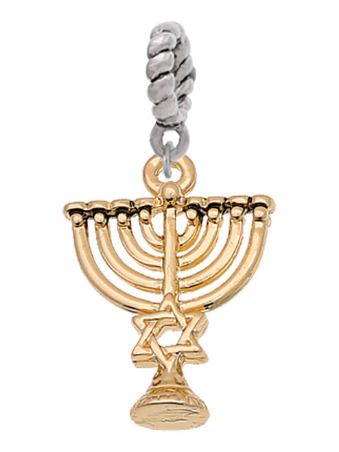 3 Merry Monkeys Goldtone 3-D Menorah - Rope Charm Bead Dangle