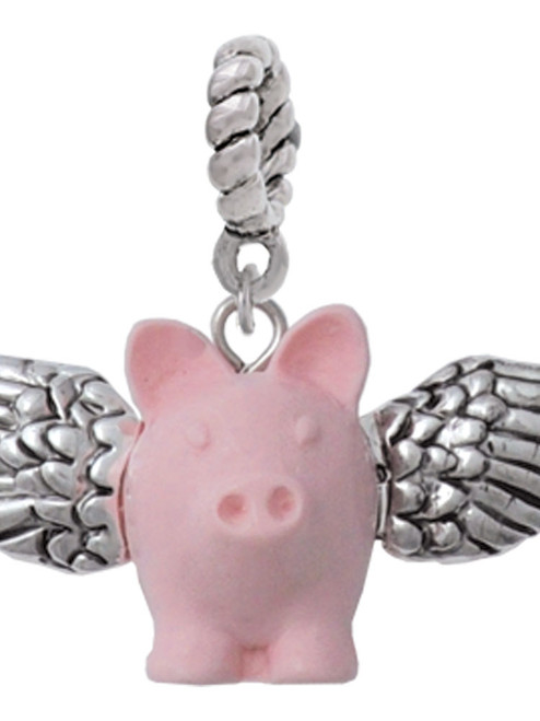 3 Merry Monkeys Pink Flying Pig with Wings - Rope Charm Bead Dangle