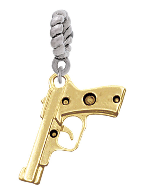 Gold Tone 9mm Handgun Rope Charm Bead Dangle