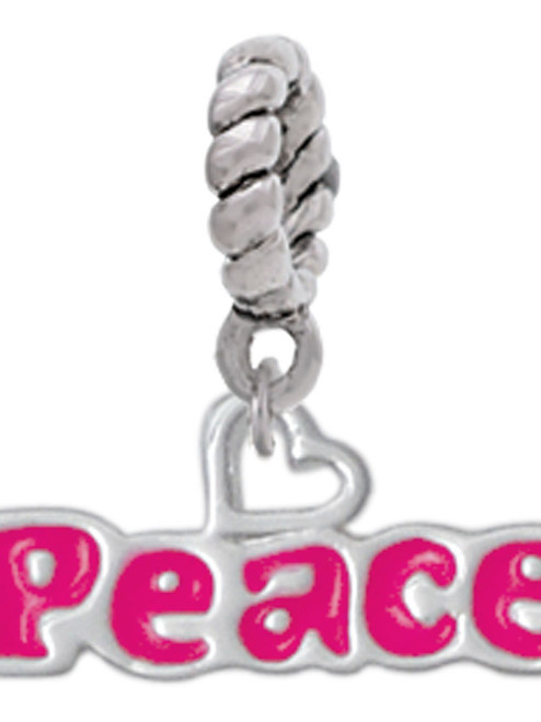 Hot Pink ''Peace'' with Heart Rope Charm Bead Dangle