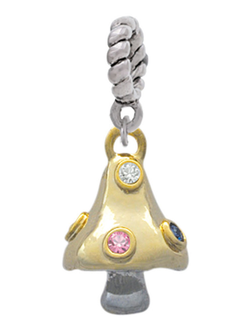 3-D Gold Tone Mushroom with Crystals Rope Charm Bead Dangle