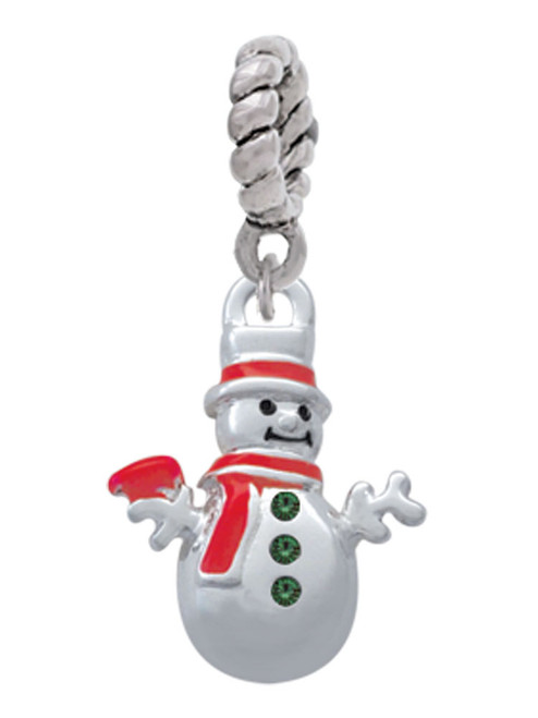 Snowman with Red Scarf and Green Buttons Rope Charm Bead Dangle