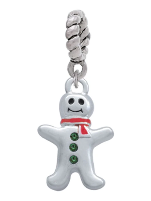 Gingerbread Man with Red Scarf and Green Buttons Rope Charm Bead Dangle
