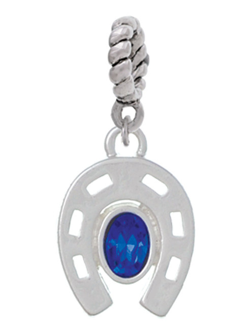 Horseshoe with Oval Blue Crystal Rope Charm Bead Dangle