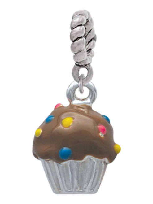 3-D Chocolate Cupcake with Sprinkles Rope Charm Bead Dangle