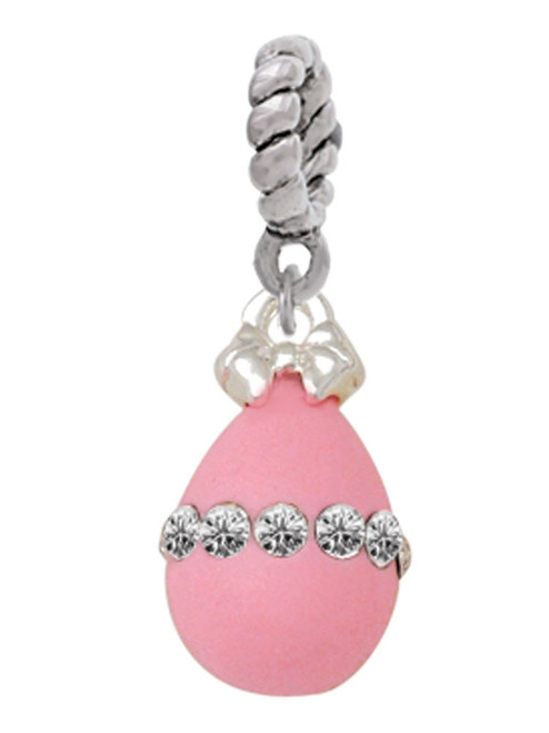 Pink Easter Egg with Clear Crystal Band Rope Charm Bead Dangle