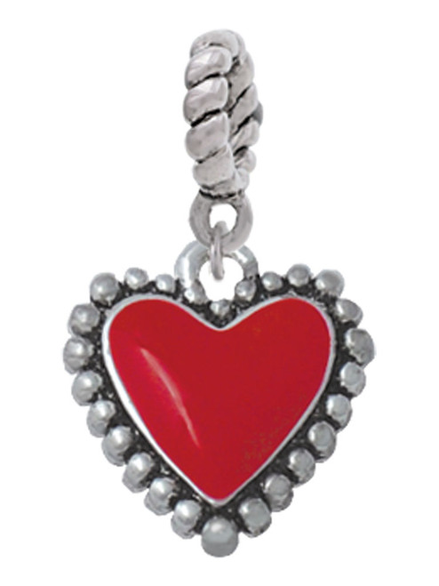Red Heart with Beaded Border Rope Charm Bead Dangle