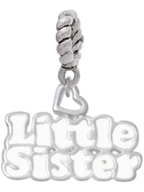 White ''Little Sister'' with Heart Rope Charm Bead Dangle