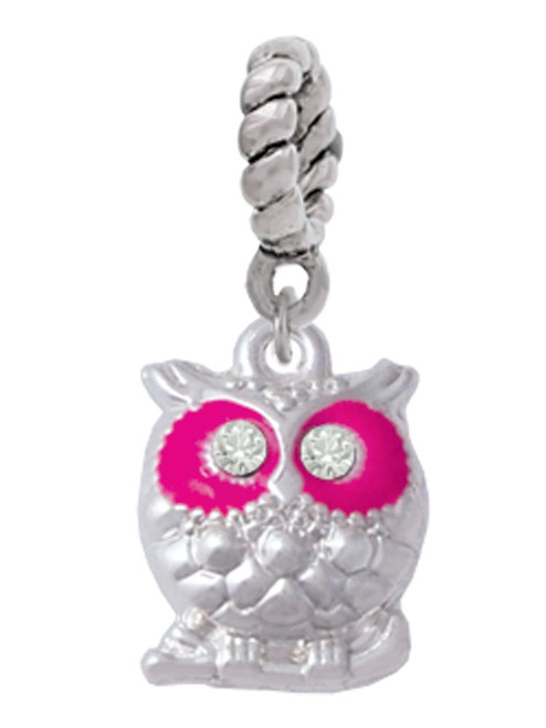 Owl with Hot Pink & Clear Crystal Eyes Rope Charm Bead Dangle