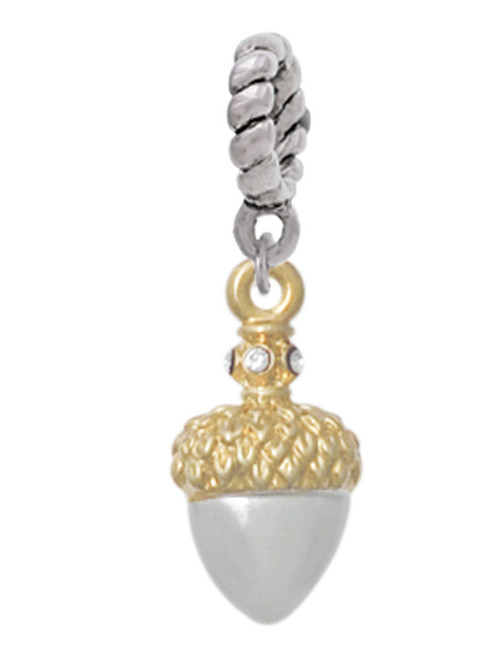 Small Acorn with Gold Tone Top and Crystals Rope Charm Bead Dangle