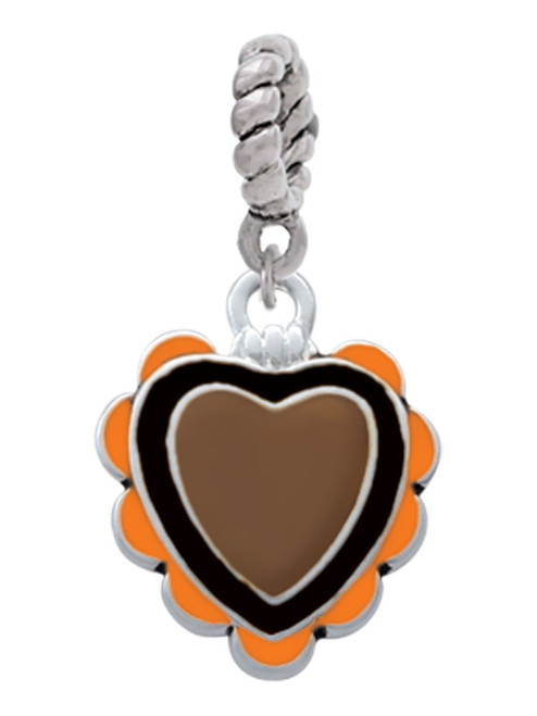 Brown & Black Heart with Orange Ruffles Rope Charm Bead Dangle