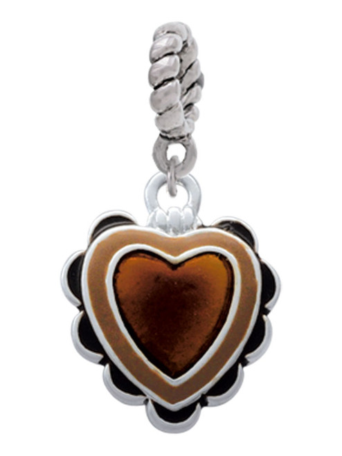 Brown Ruffle Heart Rope Charm Bead Dangle
