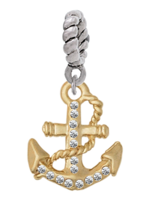 Gold Tone Clear Crystal Anchor Rope Charm Bead Dangle