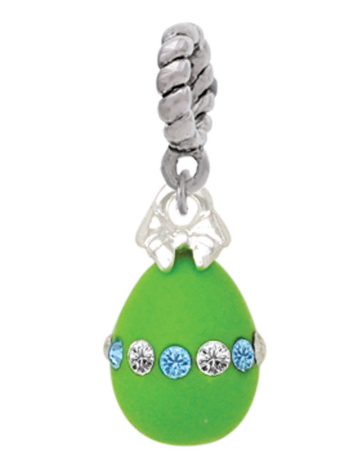 Lime Green Easter Egg with Color Crystal Band Rope Charm Bead Dangle