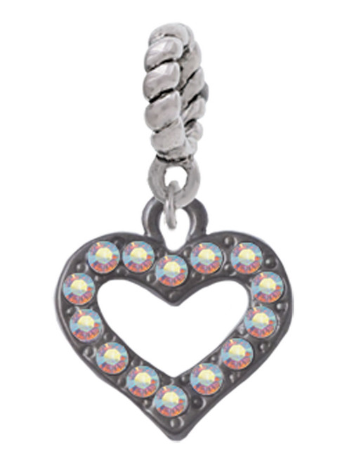 Black Nickel Plated AB Crystal Open Heart Rope Charm Bead Dangle