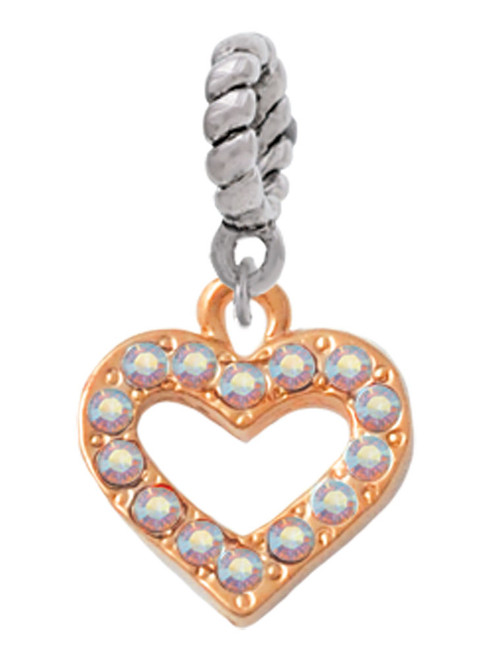 Rose Gold Tone AB Crystal Open Heart Rope Charm Bead Dangle