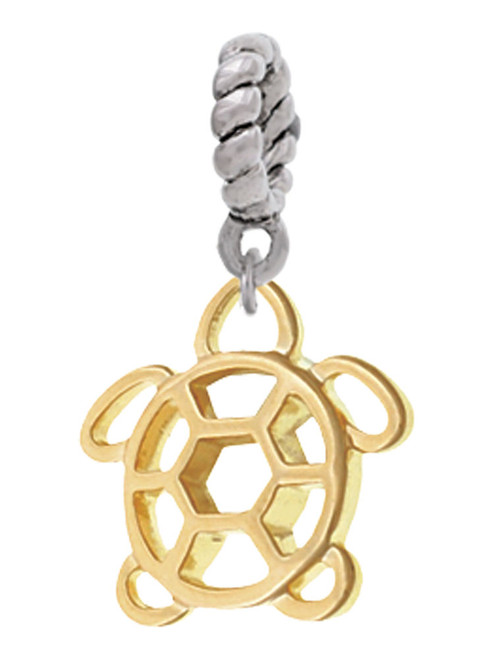 Gold Tone Cutout Sea Turtle Rope Charm Bead Dangle